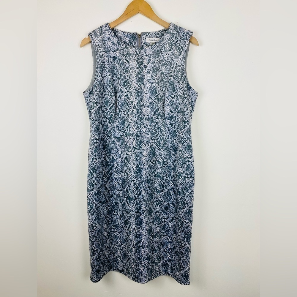 Calvin Klein Womens Size 14 Faux Snakeskin Sheath Career Dress With Gold Zipper